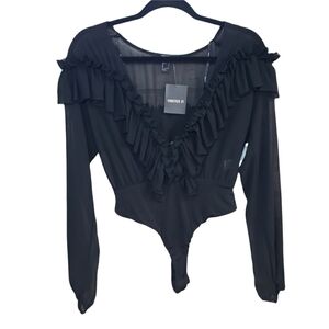 FOREVER 21 Long Sleeve Sheer Ruffled Bodysuit Size S